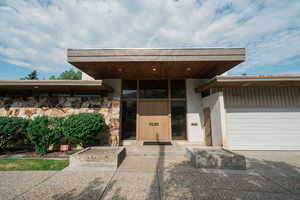 Exterior space with a garage