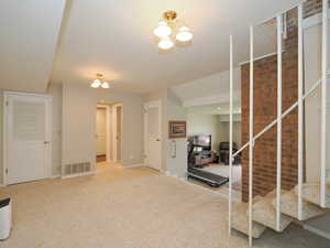 Interior space with a notable chandelier