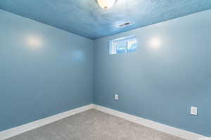 Spare room with carpet and a textured ceiling