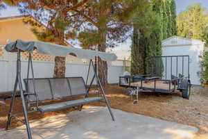 View of patio / terrace featuring an outdoor structure