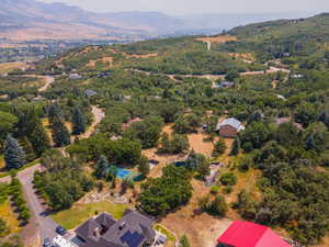 Aerial view featuring a mountain view