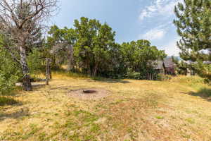 View of yard with an outdoor fire pit