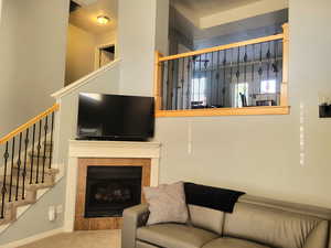 Living room featuring a fireplace