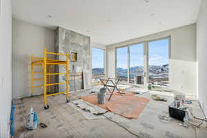 Interior space with a mountain view