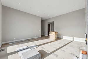 Unfurnished bedroom featuring visible vents, recessed lighting, and baseboards