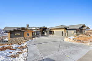 Prairie-style house with a garage