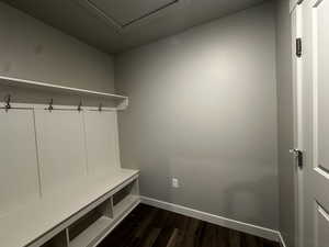 Mudroom with dark hardwood / wood-style floors