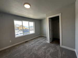 Unfurnished bedroom with carpet flooring, a closet, and a spacious closet