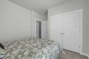 Bedroom featuring a closet and carpet