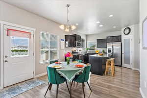 Open concept with kitchen, dining, and family room