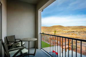 Balcony with a mountain view