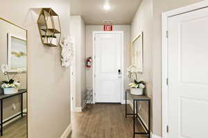 Interior space featuring dark hardwood / wood-style flooring