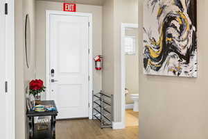 Entryway with light hardwood / wood-style floors