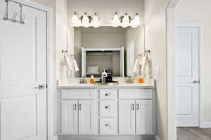 Bathroom with dual bowl vanity