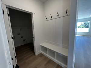 Mudroom featuring hardwood / wood-style floors