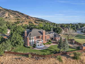 Aerial view featuring a mountain view