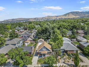 Drone / aerial view featuring a mountain view