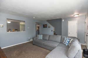 Living room featuring a textured ceiling