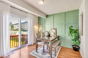 Kitchen dining area featuring the accent wall.