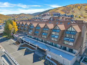 Aerial view featuring a mountain view