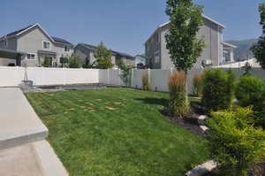 View of yard with in ground trampoline