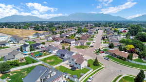 Aerial view featuring a mountain view