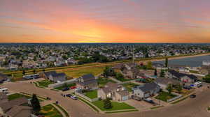 View of aerial view at dusk