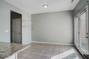 Dining Room with Custom Roller Shades & Open Shelving for Plants, Dishes or Decor