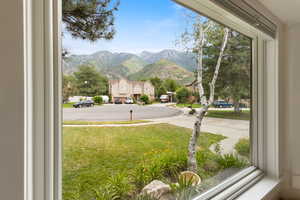 View of Lone Peak from reading nook in front living room.