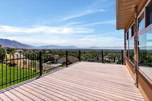 Wooden deck with a mountain view