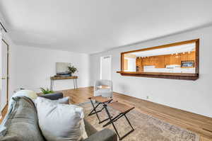 Living room featuring light hardwood / wood-style floors and sink