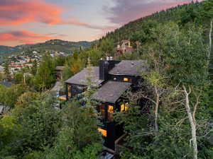 View of aerial view at dusk