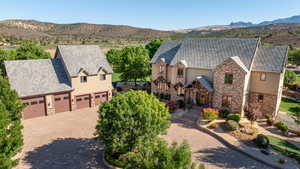 Exterior space featuring a mountain view and a garage