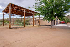 Exterior space with a garage