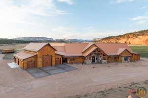 View of front of house with a mountain view and the 2500 SF garage