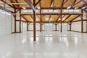 Garage with wooden ceiling