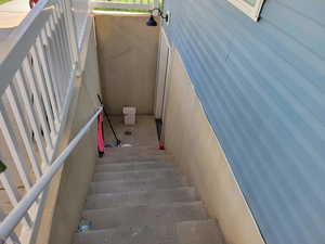 View of stairs entering the rear of the home to the apartment.