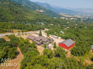 Drone / aerial view with a mountain view