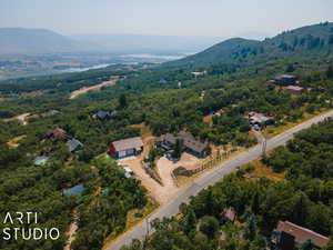 Aerial view with a mountain view