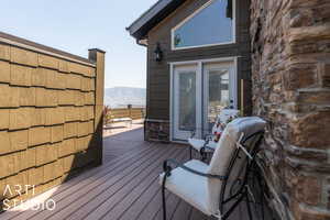 Deck featuring a mountain view