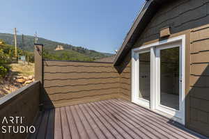 Wooden deck with a mountain view