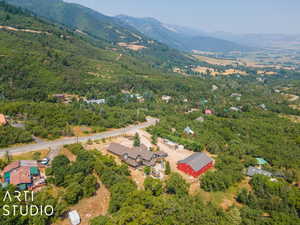 Drone / aerial view with a mountain view