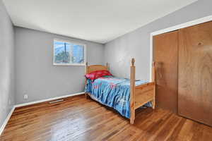 Bedroom with hardwood / wood-style floors