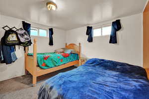 Bedroom featuring carpet floors and multiple windows