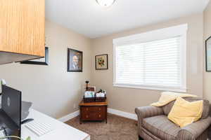 View of carpeted home office