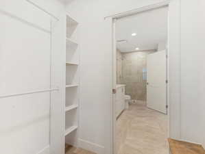 Interior space featuring light tile patterned flooring