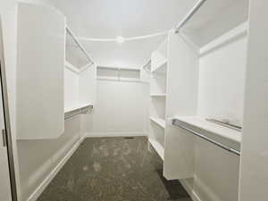 Spacious closet featuring carpet flooring