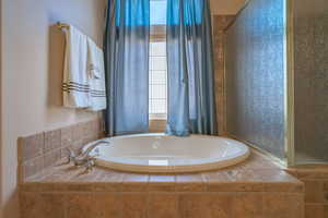 Bathroom with a garden soaking tub and a wealth of natural light