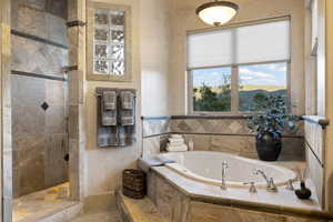 Bathroom with shower with separate bathtub