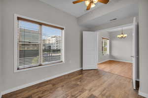 ceiling fan with hardwood flooring